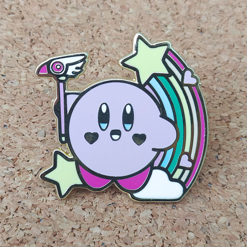 Значок-брошь Эмалированный Kirby с радугой и звездами