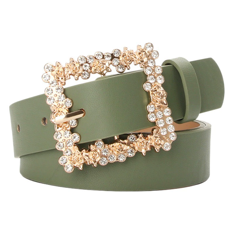 Женский пояс из сплава, инкрустированный пряжкой со стразами, с платьем, декоративный пояс, элегантный универсальный нишевый пояс из искусственной кожи