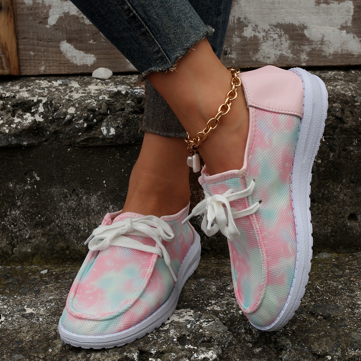 Women's Shoes large size color matching low top shoes flat round head graffiti canvas breathable sneakers _voghion.com