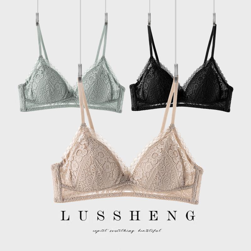 Lu Shengsheng Wireless Lace Push-Up Bra for Women, French Triangle Sexy Bra, Thin and Breathable, Enhancing Cotton