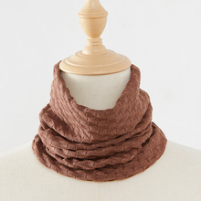 秋冬真丝羊绒保暖围脖 经典华夫格纹理时尚 桑蚕丝防风护颈脖套