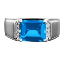开口镶钻彩宝戒指指环 时尚镀白金镶嵌蓝宝石海蓝钻感戒指指