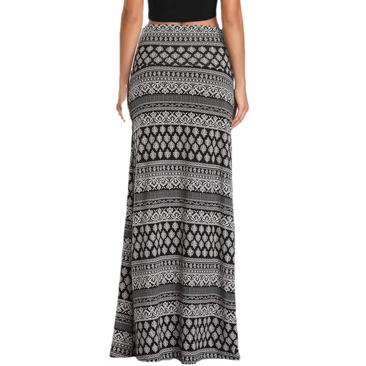 Jupe longue bohème évasée taille haute à imprimé léopard pour femme, collection été 2022_voghion.com