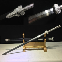 龙泉市刀剑复古摆设百炼花纹钢锻打八面研磨乌木鞘长款汉剑未开刃