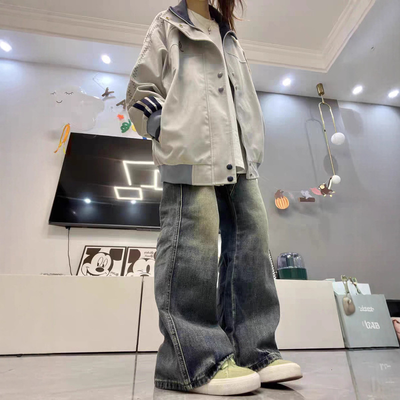 新品美式复古撞色外套女2025春秋季宽松休闲百搭夹克棒球服上衣|undefined