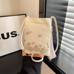 人気新作 学生向け 多用途 個性的なトレンド感 国風 新中式 刺繍入り ショルダーバッグ クロスボディ キャンバスバッグ レディース