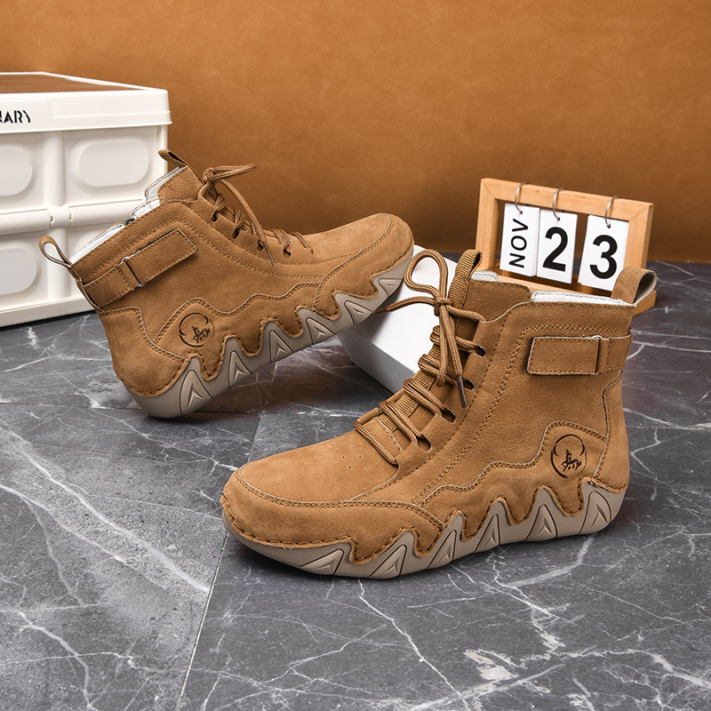 New Cross-border Shoes, Large Size Women's Martin Winter Plush Warm Mid-top Leather Boots, Outdoor Casual Short Boots_vogvips.com