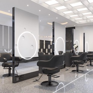 Internet Celebre Hairdressing Shop Mirror with Light Stainless Steel Barber Mirror Studio Special Single and Double Side Floor Type Hair Cutting Mirror