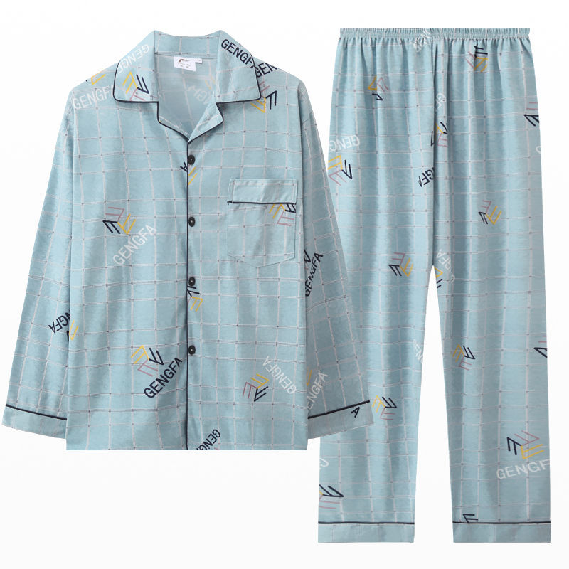 Pijamas de primavera y otoño de algodón de manga larga para hombres pijamas de otoño e invierno para hombres jóvenes de mediana edad delgada día de verano traje de uso doméstico
