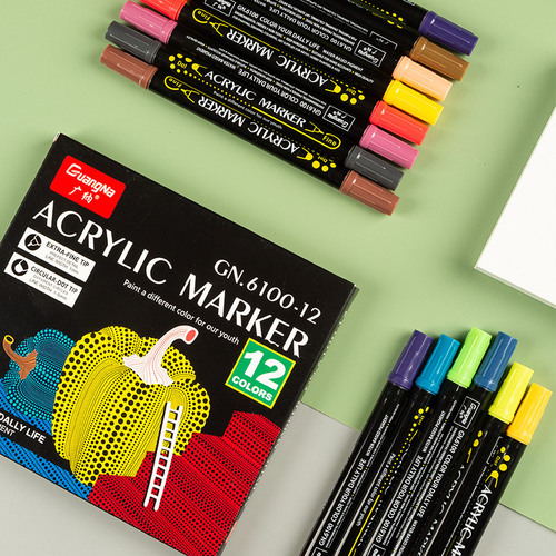 Acrylic paint pens for water-resistant hand-painted DIY graffiti, with 6100 dual-head pastel acrylic paint pens, round and fine tips