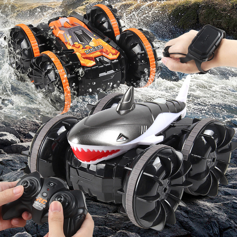 Cross-Border 2.4g Wireless Remote Control Amphibious Stunt Car with Watch Sensor, Remote Control Lights, Shark Remote Control Car Toy Cross-Border 2.4g Wireless Remote Control Amphibious Stunt Car with Watch Sensor, Remote Control Lights, Shark Remote Control Car Toy