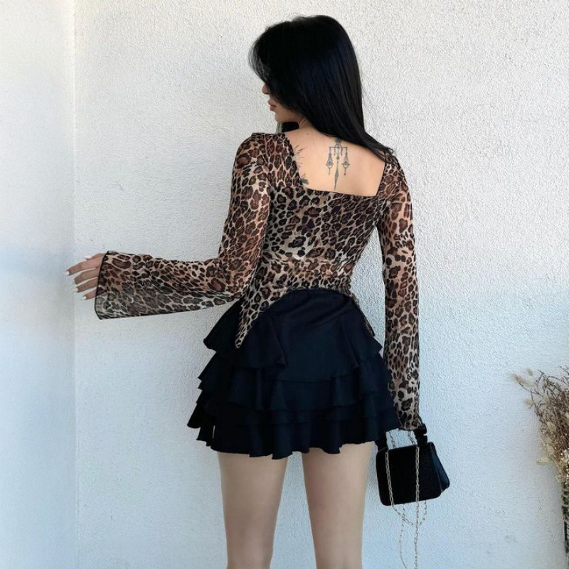 Women Autumn Winter Sexy Cropped Mesh Lace up Drawstring Short Long Sleeve Backless Top
