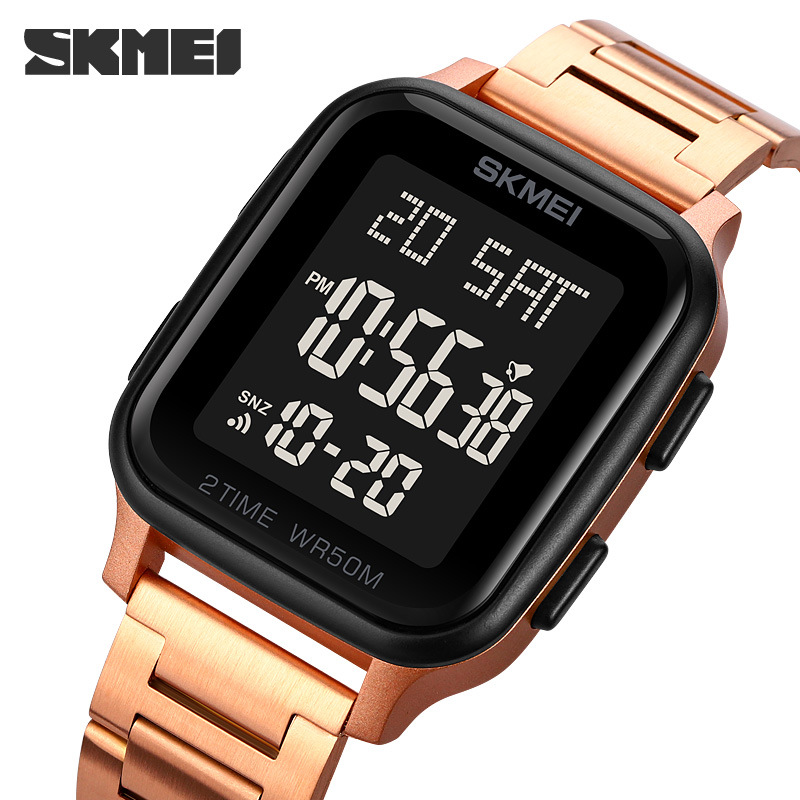 SKMEI 1859 hombres de moda reloj deportivo electrónico impermeable de acero inoxidable reloj de estudiante cuadrado