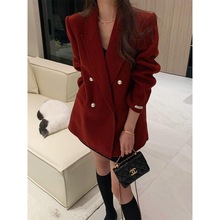 今年流行韩系小香风高级感超好看新年战袍红色西装毛呢外套女秋冬
