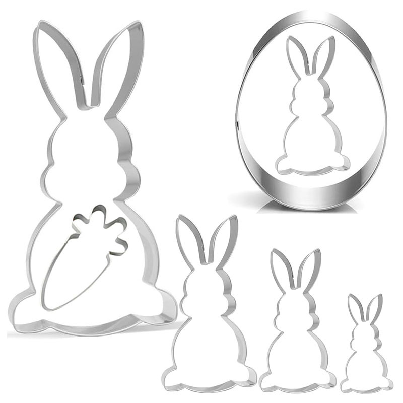 Molde para Galletas de Pascua con Forma de Conejo y Huevo, de Acero Inoxidable, Herramienta para Repostería, Fondant y Decoración de Pasteles