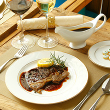 西餐盘套装欧式餐具方形牛排盘子刀叉面包碟陶瓷碟平盘意面盘金边