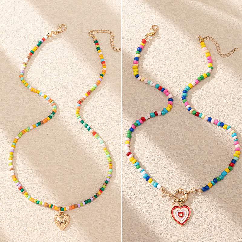 Cute Heart Shape Glass Zinc Alloy Beaded Women's Pendant Necklace display picture 1