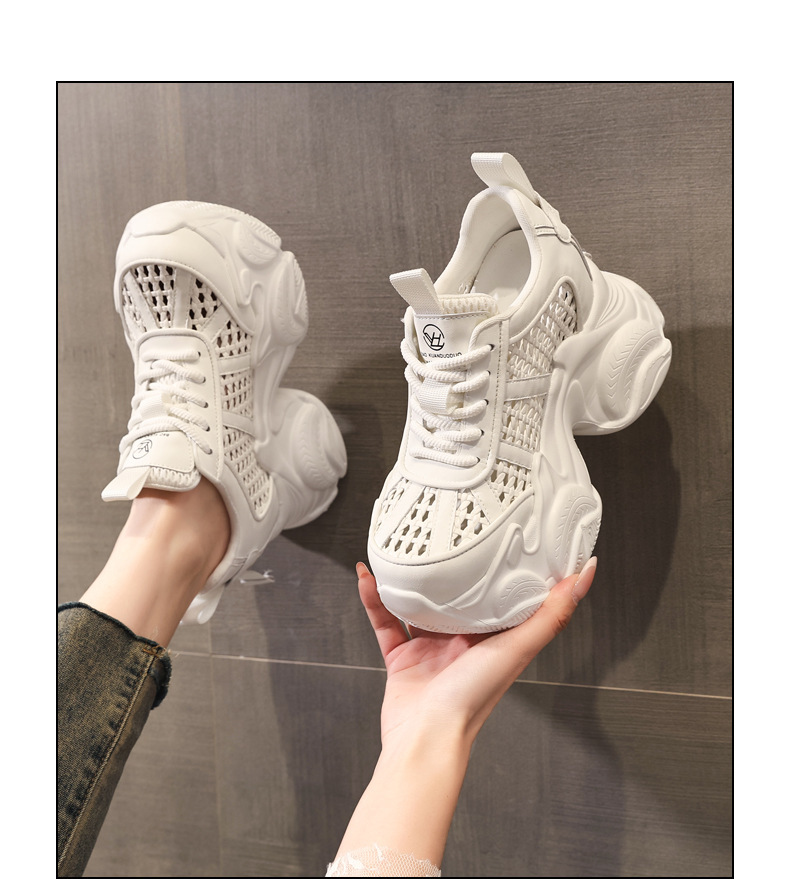 Giày sneaker nữ chunky đế dày thoáng khí tăng chiều cao — màu trắng chi tiết 14