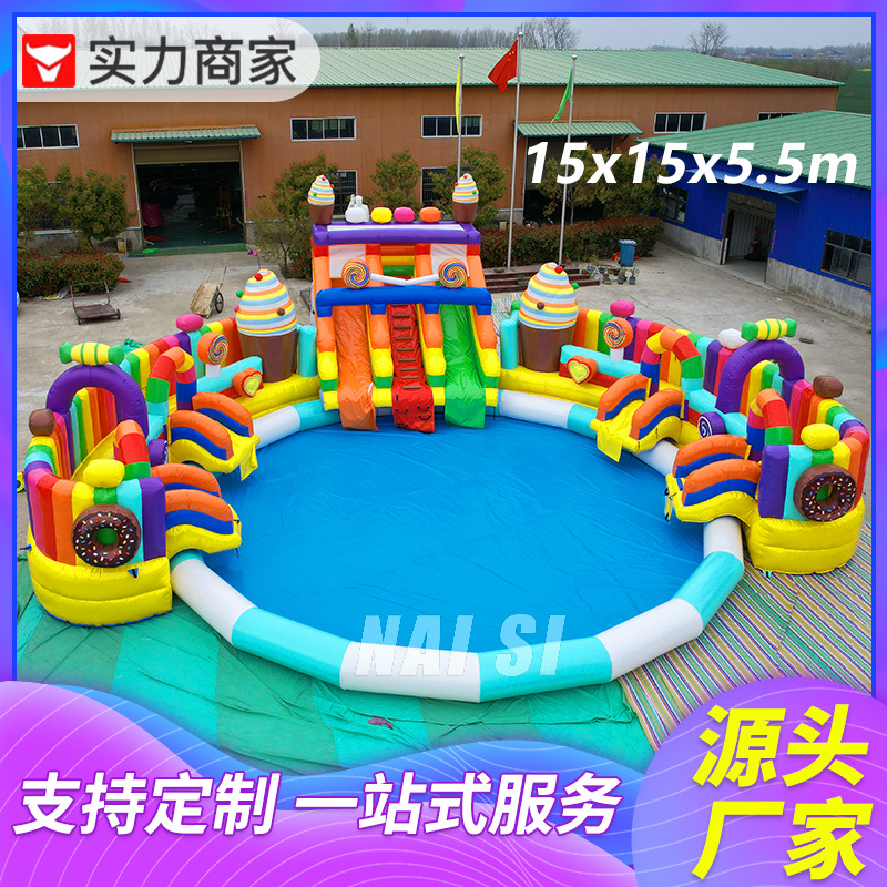 Gran fabricante de piscinas inflables para niños, tobogán de agua, soporte combinado, piscina, equipo de parque acuático móvil