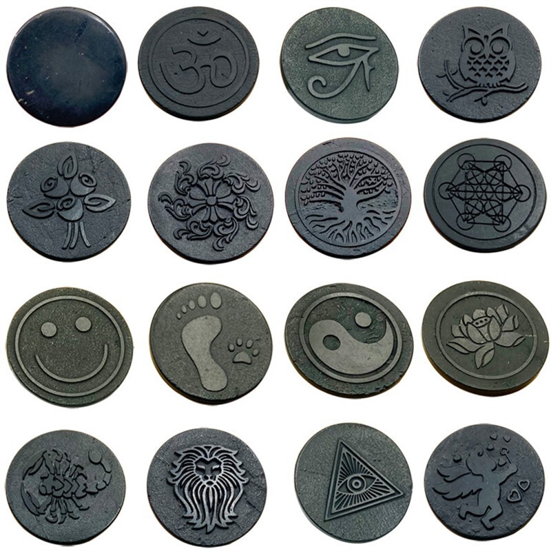 Russian Shungite Shungite Mobile Phone Sticker with Simple Ancient Carving Pattern Round Tablet Decorative Sticker