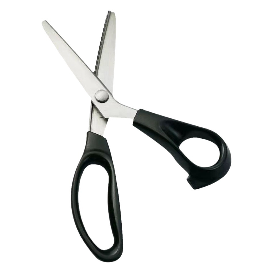 En stock al por mayor tijeras de tela de diente triángulo dientes de perro dentadas tijeras de sastre tijeras de encaje hechas a mano tijeras de onda de arco