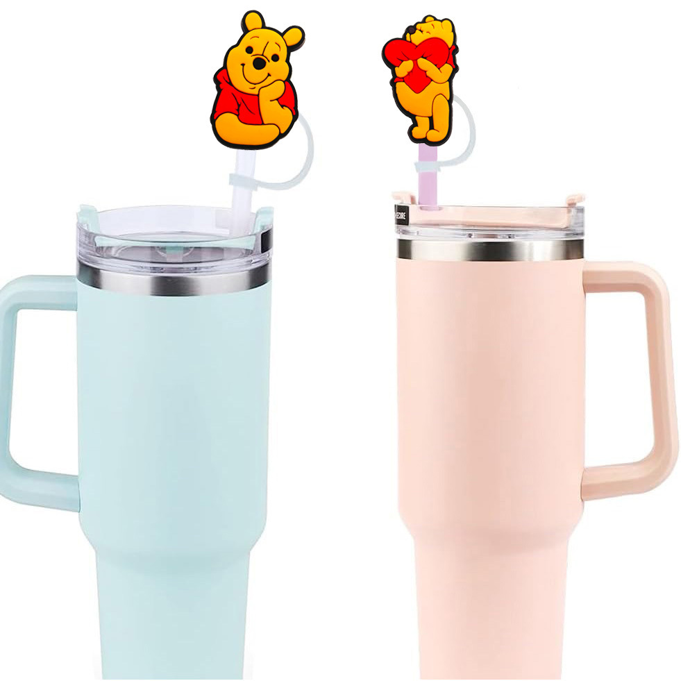 8-10mm Winnie the Pooh tapa de pajita tapón de pajita tapa a prueba de polvo accesorios de pajita de dibujos animados goma suave cubierta a prueba de polvo circulable