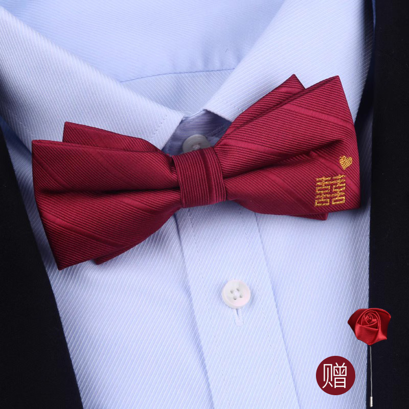 ↤↤↤사각 해피 캐릭터 인기 와인 레드 나비넥타이 (무료 코사지) ↦=>=>=>