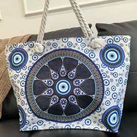 购物袋复古休闲布袋夏季出差包拉链包手提沙滩包托特多口袋收纳