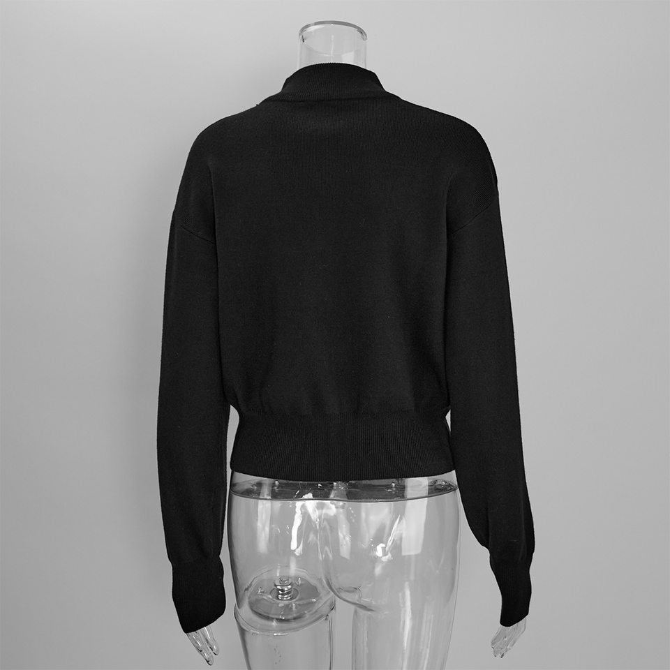 Áo khoác cardigan len dệt kim cổ đứng khóa kéo hai chiều dài tay — Màu nâu cà phê, Màu trắng, màu đen, màu đỏ chi tiết 52