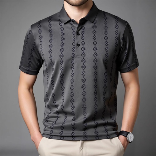 2025 Summer Short Sleeve Men's Trendy Casual Printed Seamless Polo Shirt Youth European Station Short Sleeve T-Shirt