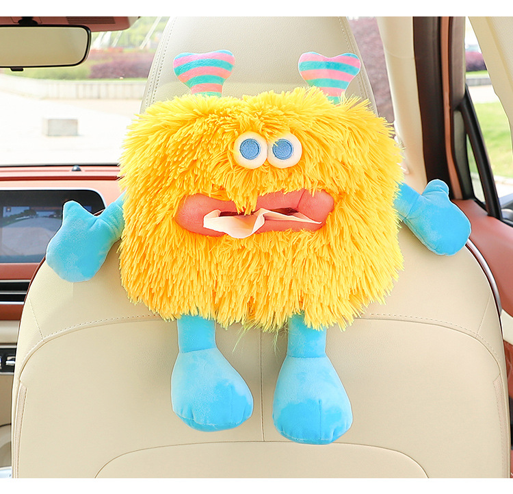 Car Tissue Box Cute Plush Car Seat Back Tissue Hanging Bag Cartoon Car Paper Box Interior Decoration Supplies