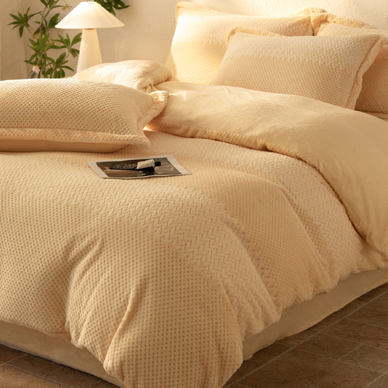 A clase doble cara engrosada cama de lana de leche de cuatro piezas de ropa de cama de invierno sábanas de lana de coral
