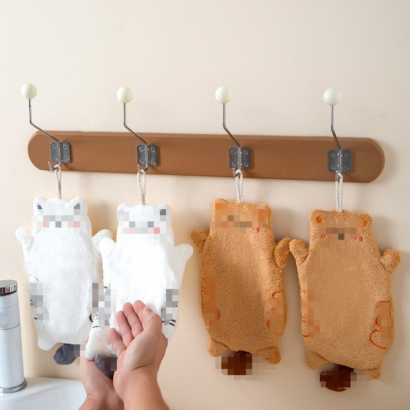 Hangable kitchen bathroom towel absorbent quick-drying household handkerchief cartoon cute cat pattern coral fleece Hangable kitchen bathroom towel absorbent quick-drying household handkerchief cartoon cute cat pattern coral fleece
