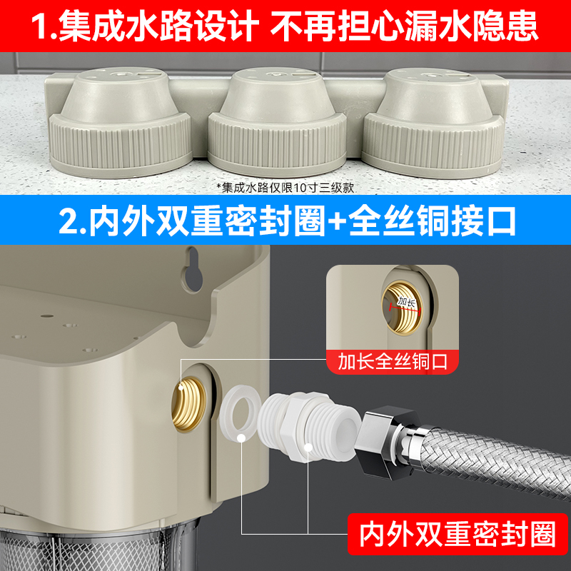 プレフィルター浄水器防爆透明フィルター10インチ二級三級銅口厨房水道水浄化