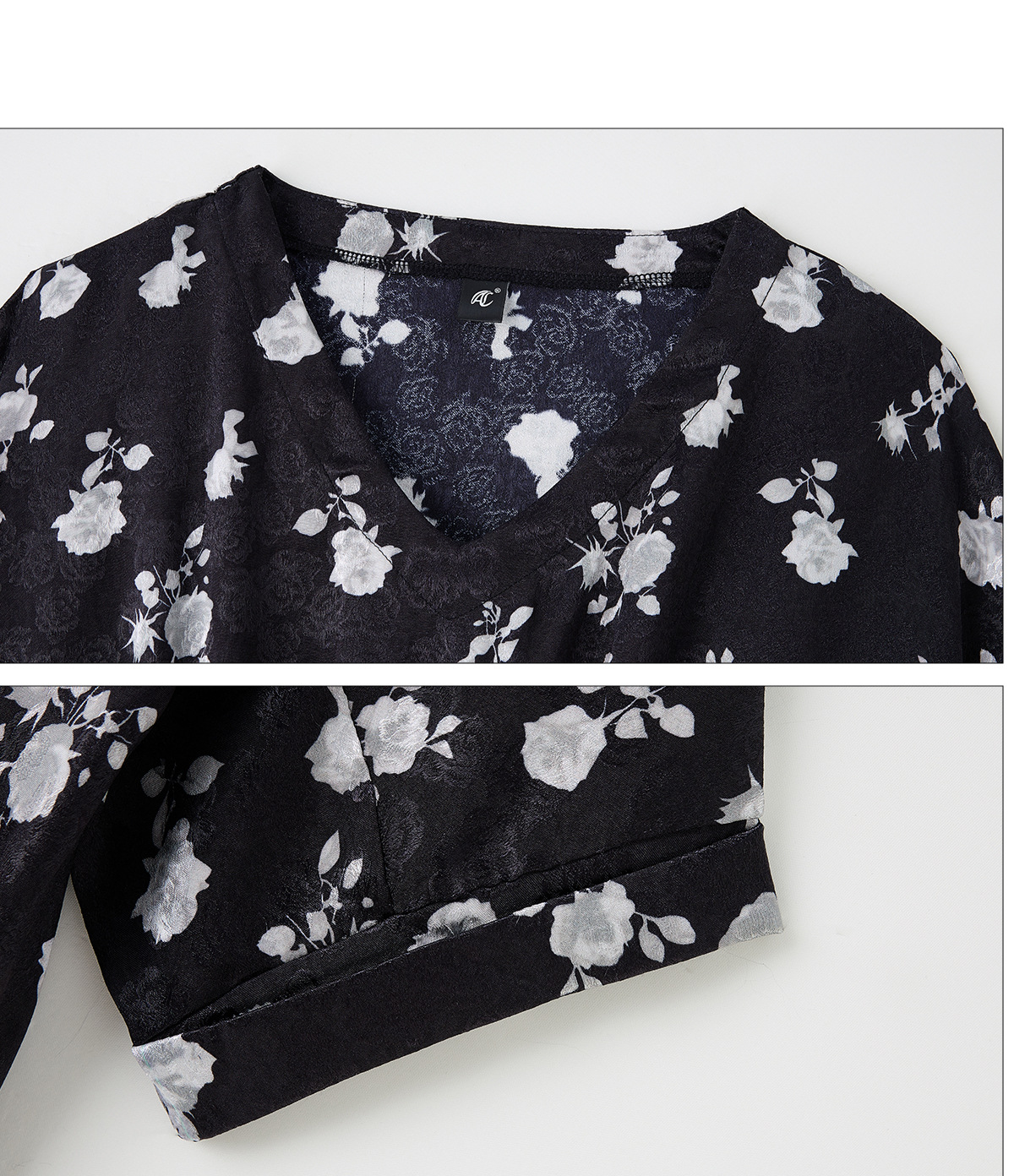Bộ vest nữ hai mảnh áo sơ mi in họa tiết cổ V kết hợp quần ống rộng — Màu ảnh chi tiết 21