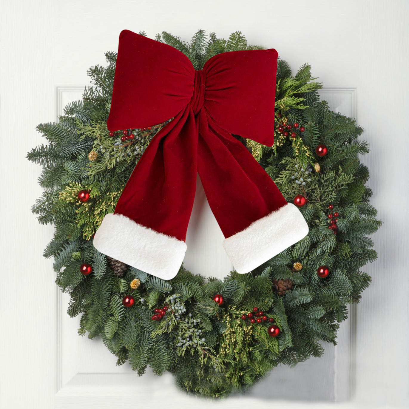 Arco de seda de color rojo vino adornos navideños flocado arco de cangrejo suministros de fiesta al por mayor