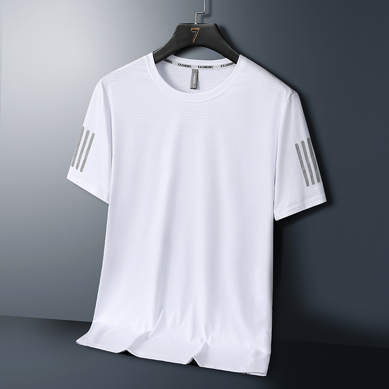 Camiseta transfronteriza de tres barras para hombre de gran tamaño de seda de hielo de manga corta verano delgado transpirable deportivo de secado rápido de media manga superior para correr