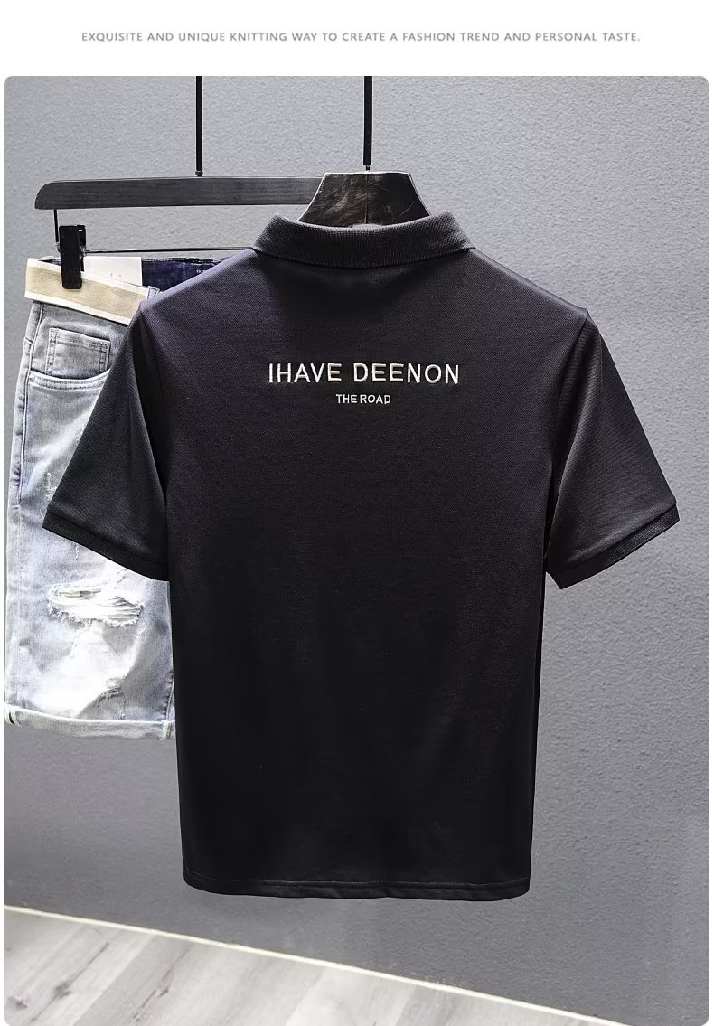 Sommerliches, dünnes, perlmuttfarbenes, gestreiftes Poloshirt für Herren mit kurzen Ärmeln, Marke, lockere und trendige Herren-Sommerstickerei_voghion.com