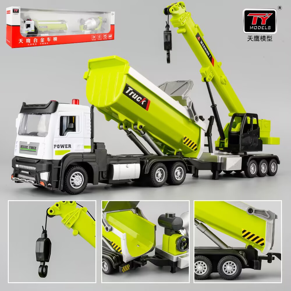 Alloy Mixer Truck Concrete Cement Machine Model Set for Boys, Including Excavator and Crane