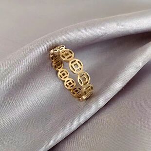 Index Finger Ring Women's Fashion Distinctive Korean Style Lucky Copper Elegant South Korea Internet Celebrity 14K Gold Ring Accessories