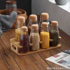 简约厨房豆类木质收纳架桌面调料木制分格式圆形实木储物架可移动