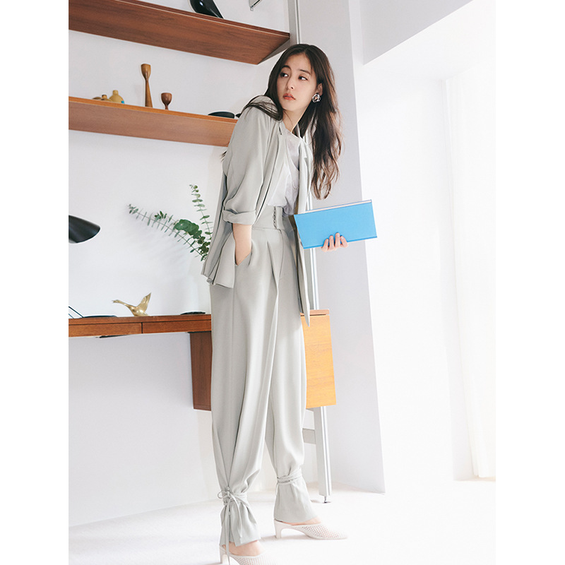 跨境S家2021春夏新新木優子通勤休閑三穿系帶燈籠闊腿褲210302XZ