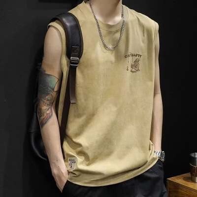 Summer Heavy Suede Foam Men's Pure Cotton T-shirt Vest Men's Short-sleeved T-shirt Men's Sleeveless Vest Men's Sports Foreign Trade