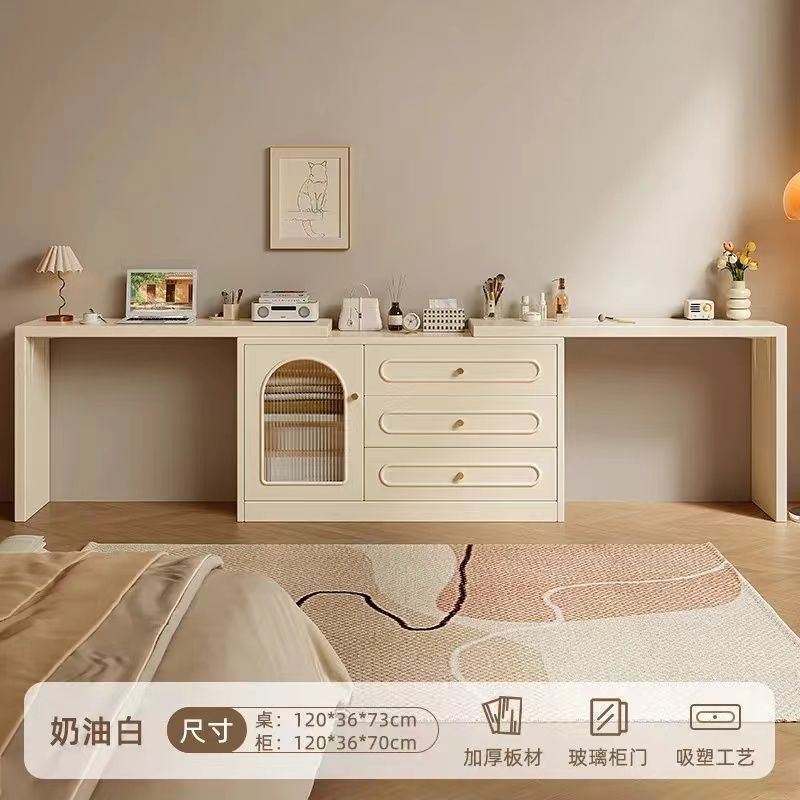 梳妆台卧室简约现代床头柜化妆台收纳柜一体2025新款奶油风化妆桌|undefined