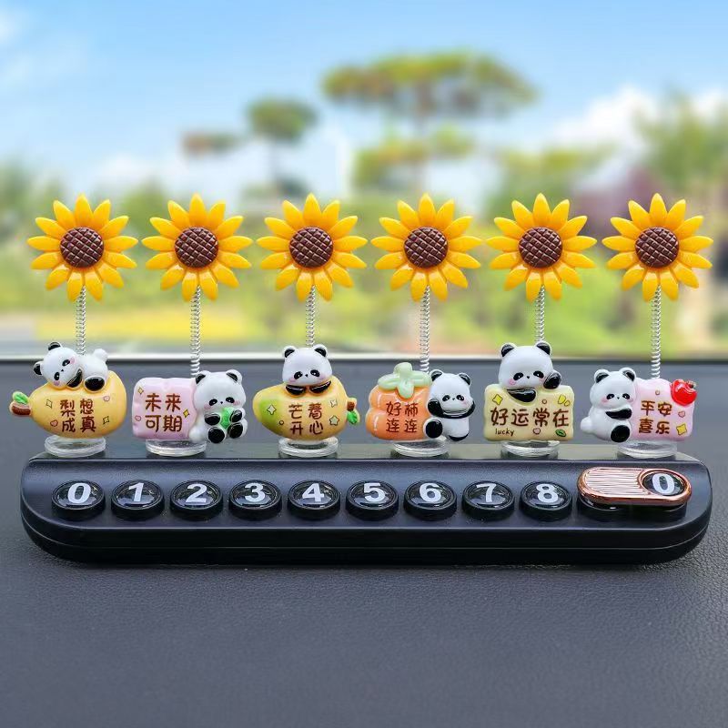 흔들리는 머리 팬더 해바라기 + 블랙 아로마테라피 주차 표시