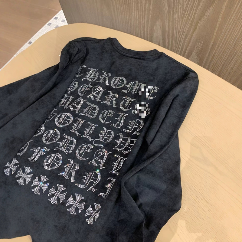 H brand 2026 autumn new model: American-style T-shirt with Sanskrit rhinestones all over the back