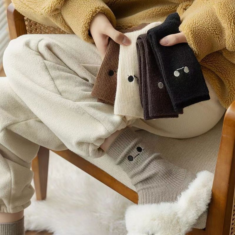 Cashmere socks women's autumn and winter mid-calf cute fleece-lined thick confinement socks wool socks winter warm plush stockings