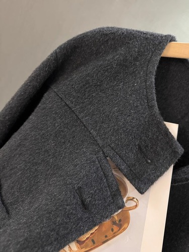 Stylish Short Plaid Wool Coat for Women - Deep Gray, Autumn/Winter Design, Unisex Double-Faced Wool Overcoat