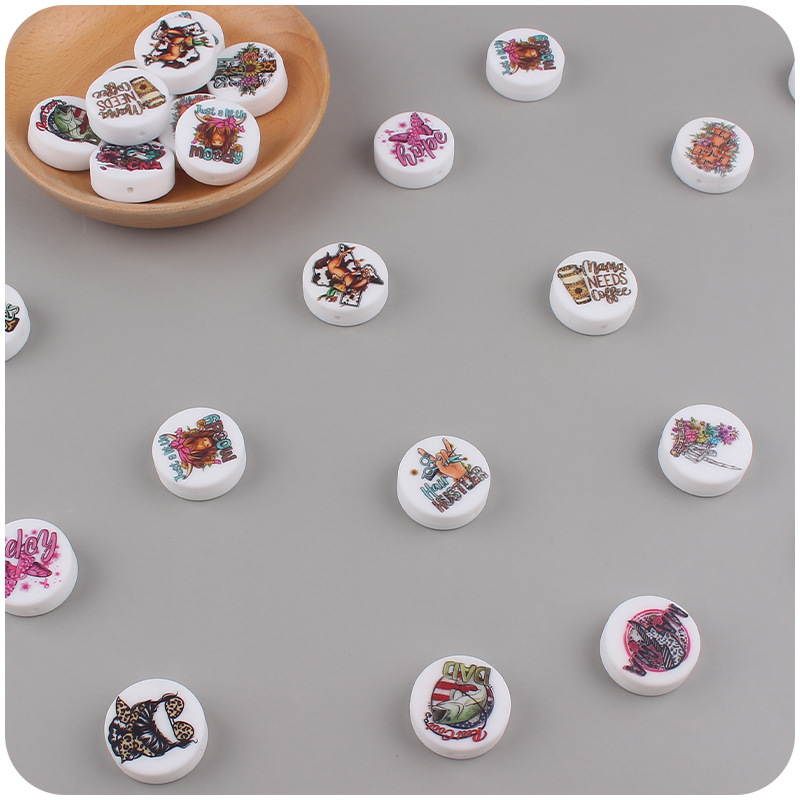 Nuevo bebé suministros de dibujos animados ronda retro impresión pequeña mordedor creativo DIY bebé chupete cadena teether Accesorios