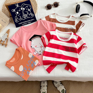 New Cotton Summer Kidsren's Short-Sleeved T-Shirt Sports Home Clothes Cartoon Printing Manufacturers Wholesale Drop Shipping